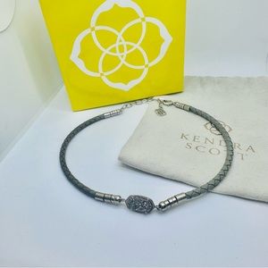 Kendra Scott Cooper Pendant Leather Rope Choker in Gray Platinum Drusy